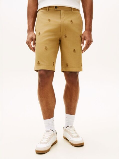Brown Dover Crest Embroidery Washed Chino Bermuda Shorts  Men