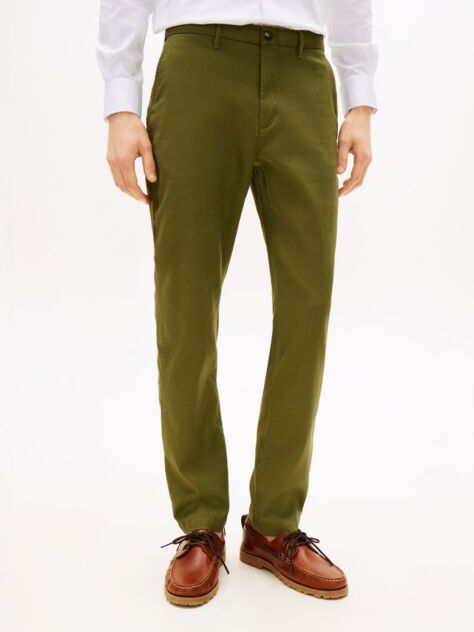 Green Denton Honeycomb Texture Straight Leg Chinos  Men