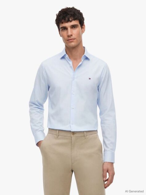 Blue Slim Cotton Shirt  Men