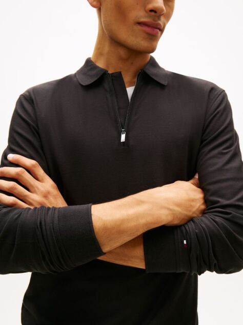 Black Performance Zip Polo Shirt  Men