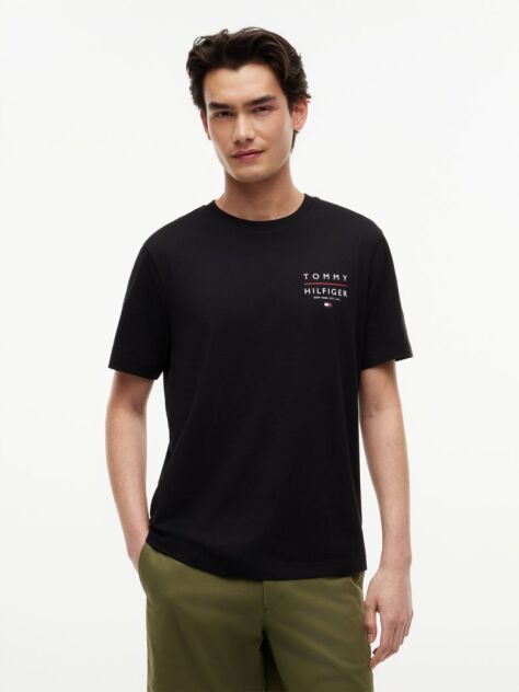 Μαύρο Βαμβακερό T-Shirt Με Λογότυπο Και Κλασική Λαιμόκοψη  Άνδρες