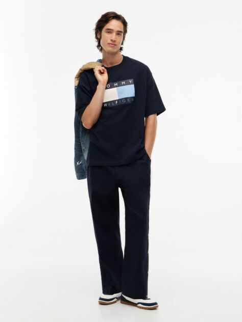 Μπλε Άνετο Ξεθωριασμένο T-Shirt  Άνδρες