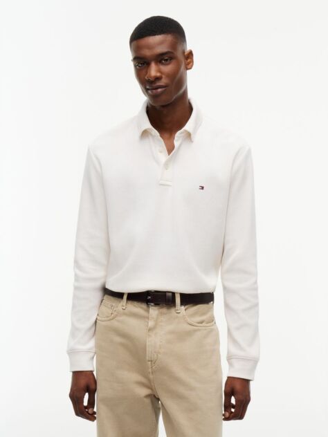 Beige Regular Waffle Long Sleeve Polo Shirt  Men