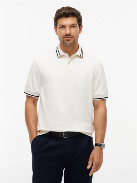 Beige Relaxed Fit Foulard Jacquard Polo Shirt  Men