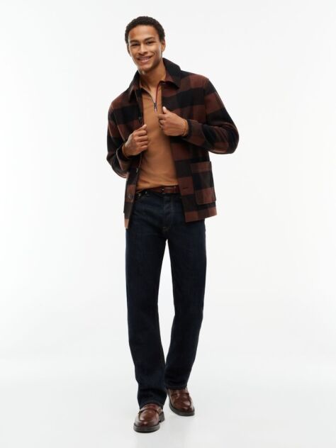 Brown Fluid Cotton Long Sleeve Polo Shirt  Men