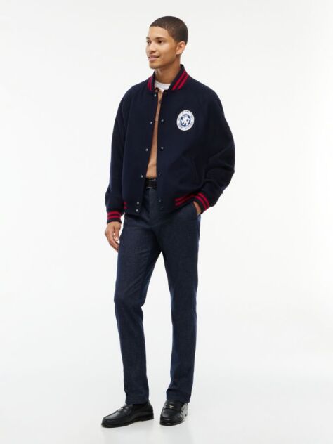 Blue Denton Brushed Marl Straight Chinos  Men