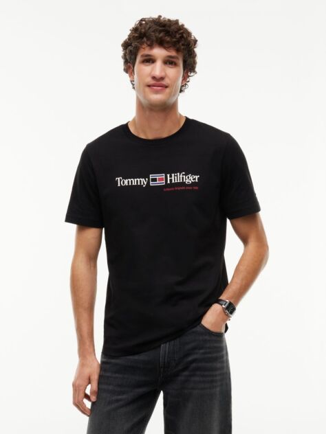 Μαύρο Βαμβακερό T-Shirt Με Λογότυπο Και Κλασική Λαιμόκοψη  Άνδρες