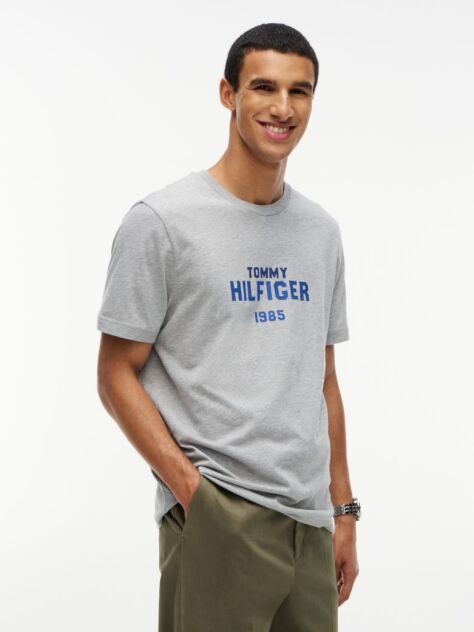 Grey Contrast Logo Crew Neck Jersey T-Shirt  Men