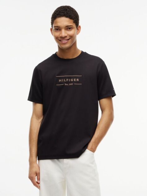 Μαύρο T-Shirt Με Λογότυπο Και Interlock Πλέξη   Άνδρες