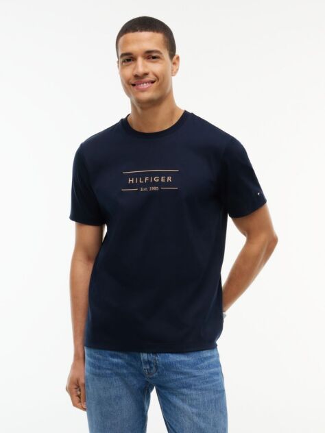 Μπλε T-Shirt Με Λογότυπο Και Interlock Πλέξη   Άνδρες