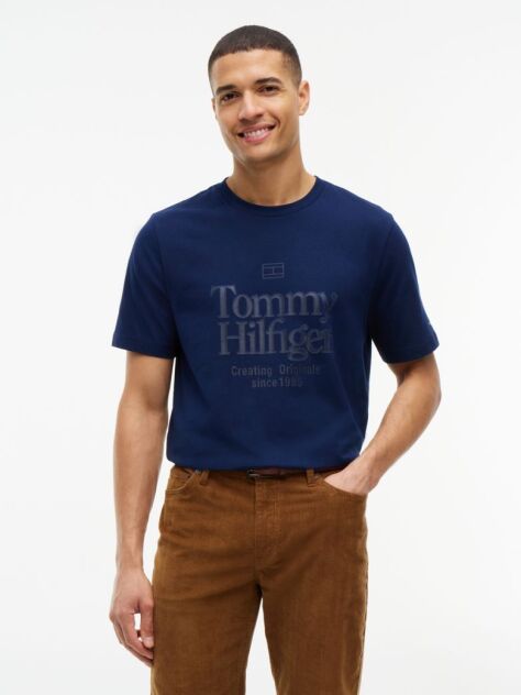 Μπλε Βαμβακερό T-Shirt Με Tonal Σχέδιο  Άνδρες