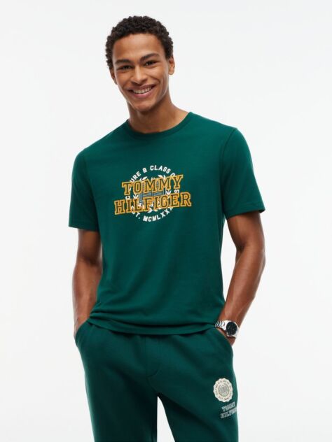 Πράσινο Βαμβακερό T-Shirt Με Varsity Λογότυπο  Άνδρες