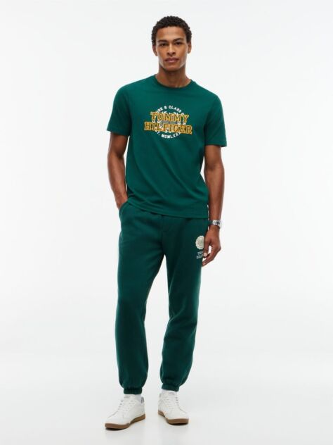 Πράσινο Βαμβακερό T-Shirt Με Varsity Λογότυπο  Άνδρες