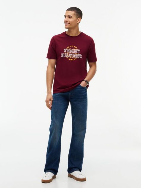 Κόκκινο Βαμβακερό T-Shirt Με Varsity Λογότυπο  Άνδρες