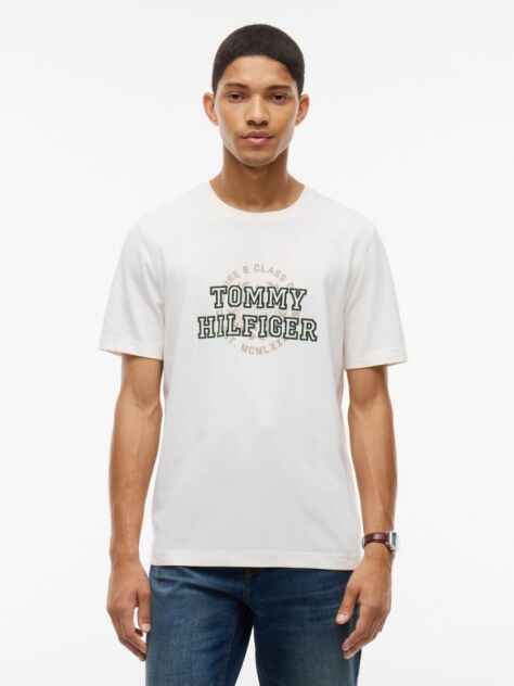 Μπεζ Βαμβακερό T-Shirt Με Varsity Λογότυπο  Άνδρες