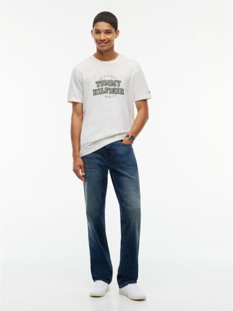 Μπεζ Βαμβακερό T-Shirt Με Varsity Λογότυπο  Άνδρες