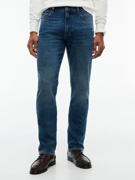 Blue Denton Slim Straight Whiskered Jeans  Men