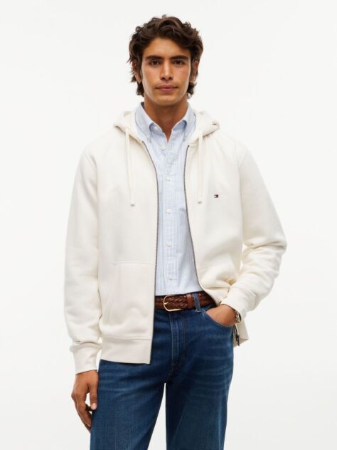 Beige Flag Embroidery Fleece Zip-Thru Hoody  Men