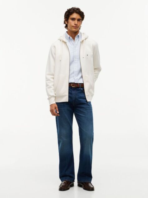 Beige Flag Embroidery Fleece Zip-Thru Hoody  Men