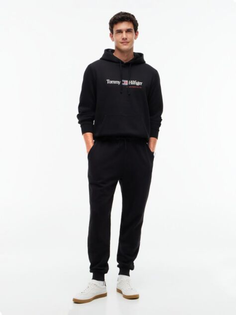 Black Logo Fleece Drawstring Hoody  Men