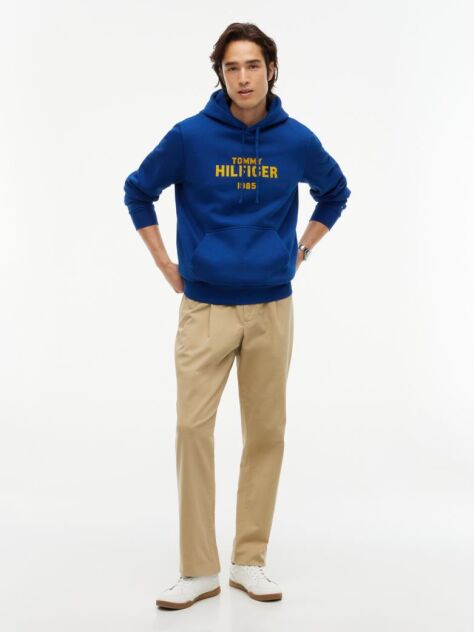 Μπλε Fleece Hoody Με Κεντητό Λογότυπο  Άνδρες