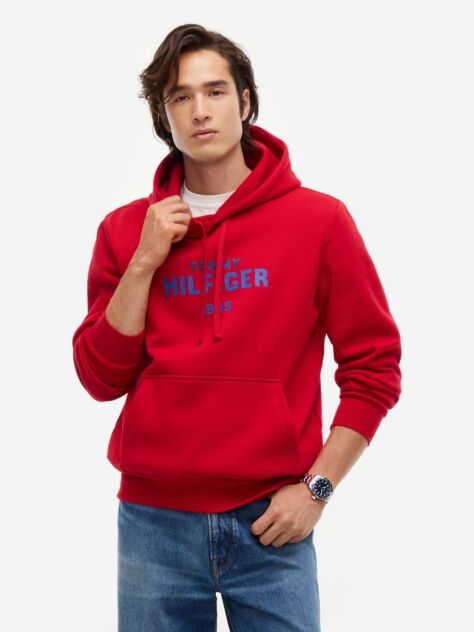 Κόκκινο Fleece Hoody Με Κεντητό Λογότυπο  Άνδρες
