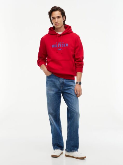 Κόκκινο Fleece Hoody Με Κεντητό Λογότυπο  Άνδρες