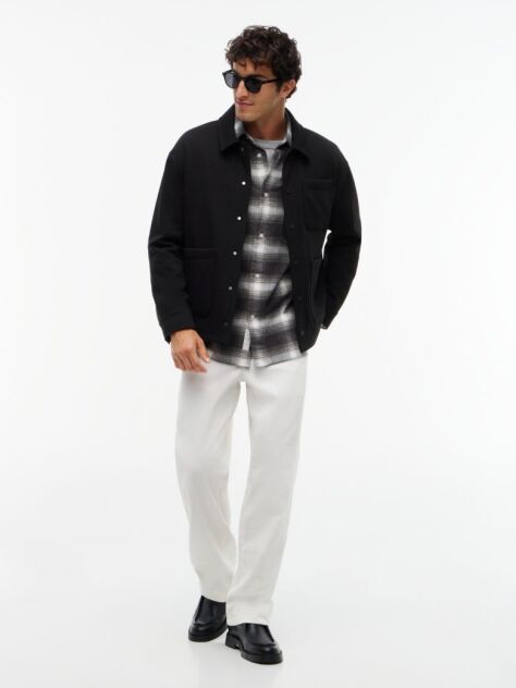 Black Mixed Texture Relaxed Chore Jacket  Men