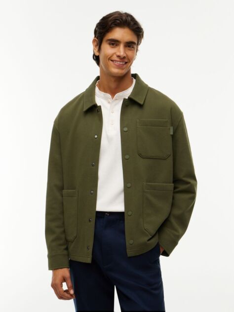 Green Mixed Texture Relaxed Chore Jacket  Men