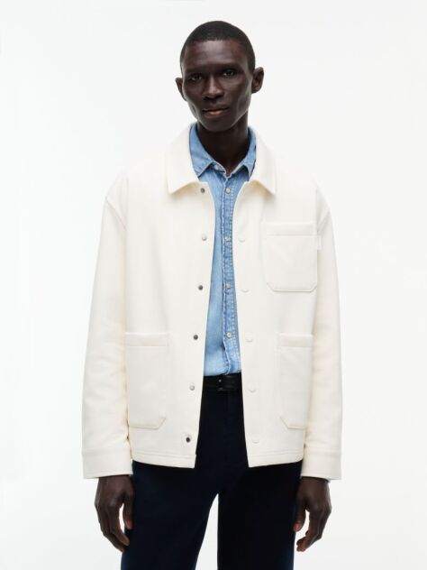 Beige Mixed Texture Relaxed Chore Jacket  Men