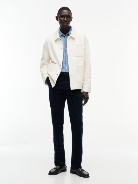 Beige Mixed Texture Relaxed Chore Jacket  Men