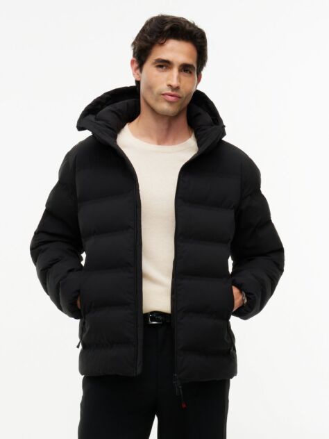 Black Performance Tech Padded Hooded Jacket  Men