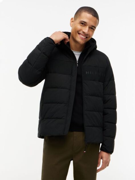 Black Double-Layer Hooded Puffer Jacket  Men