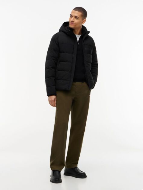 Black Double-Layer Hooded Puffer Jacket  Men