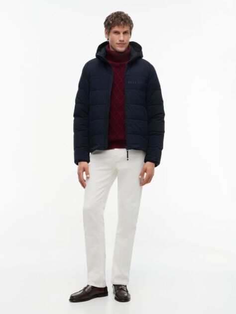 Blue Double-Layer Hooded Puffer Jacket  Men