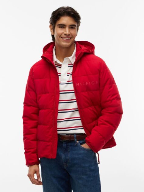 Red Double-Layer Hooded Puffer Jacket  Men