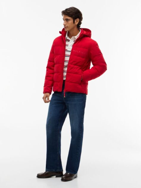 Red Double-Layer Hooded Puffer Jacket  Men