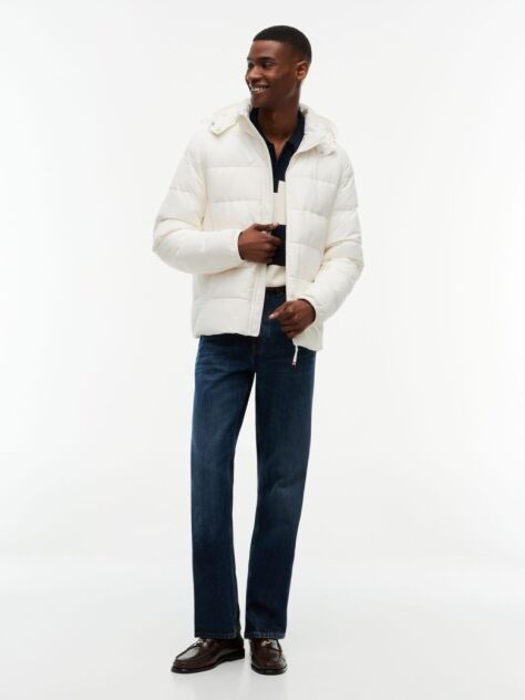 Beige Double-Layer Hooded Puffer Jacket  Men