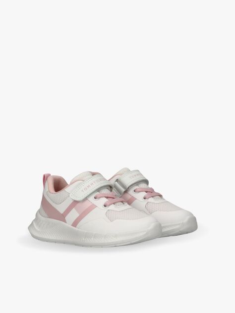 Multi Logo Mesh Lace Up And Velcro Sneakers  Girls