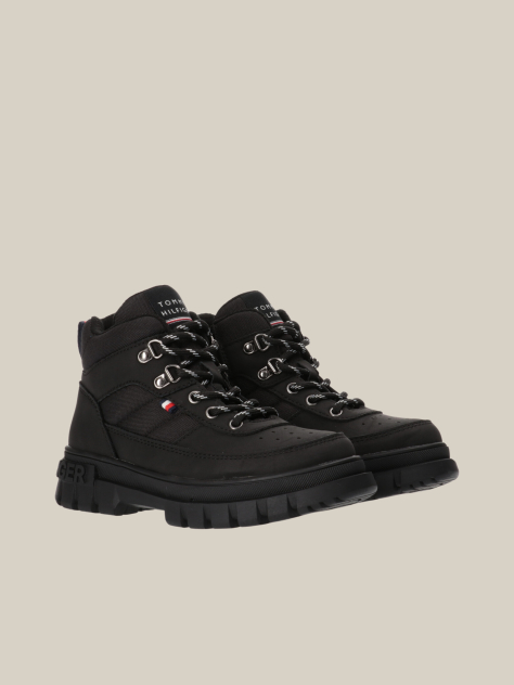 Black Lace-Up Signature Ankle Boots  Kids Unisex