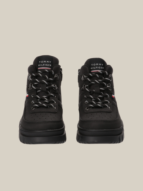 Black Lace-Up Signature Ankle Boots  Kids Unisex