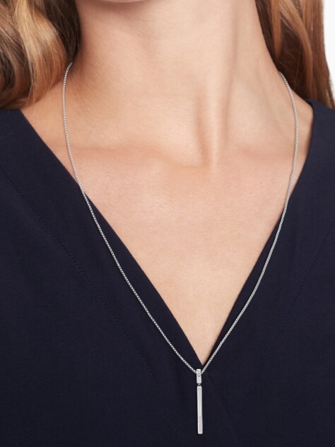 Silver Linear Logo Necklace  Women