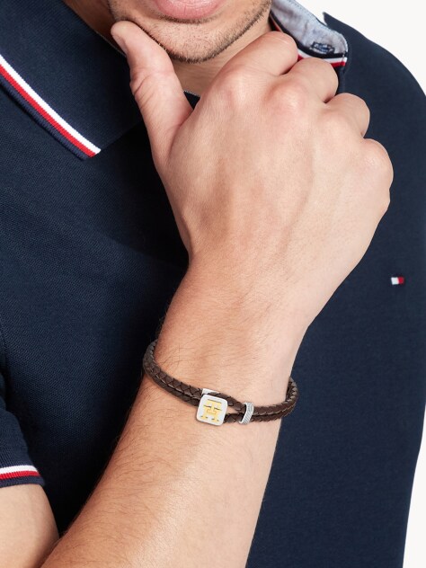 Brown TH Monogram Leather Bracelet  Men