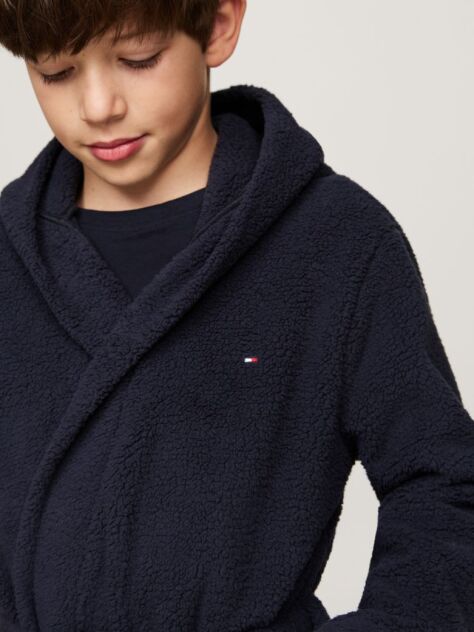 Blue Logo Embroidery Hooded Bathrobe  Kids Unisex