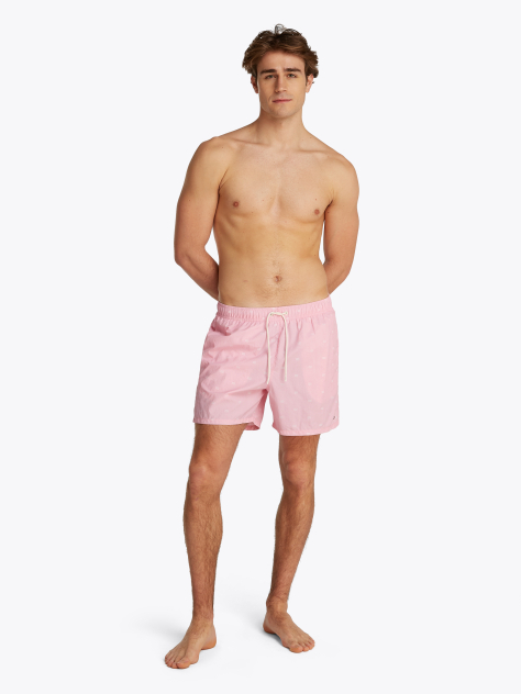 Pink Print Mid Length Swim Trunks  Men