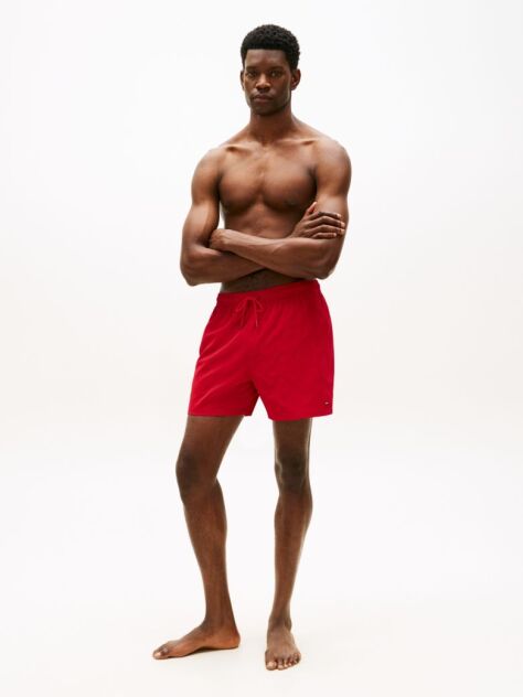 Red Essential Flag Jacquard Mid Length Swim Shorts  Men