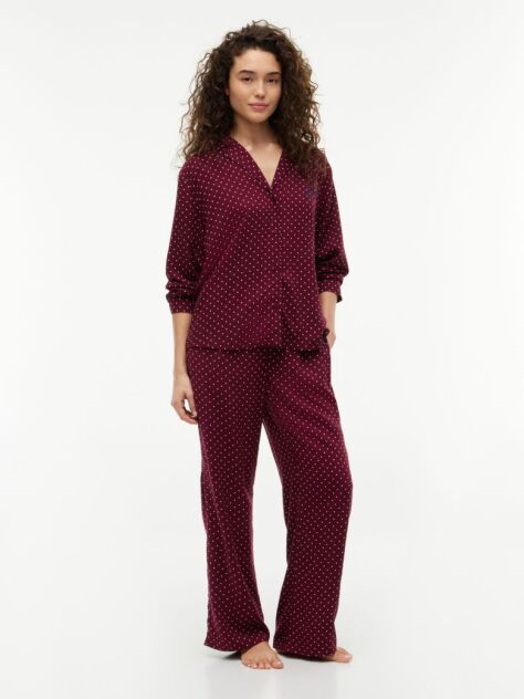 Red Essential Print Embroidery Relaxed Pyjama Shirt  Women