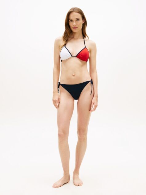 Blue Colour-Blocked Side Tie Bikini Bottoms  Women