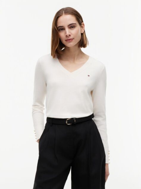 Beige Jersey V-Neck Jumper  Women