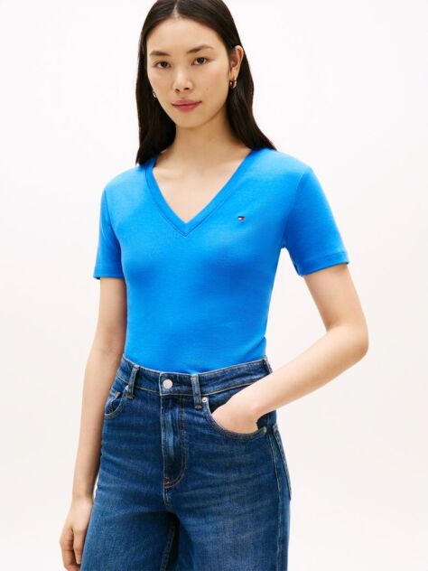 Blue V-Neck Slim Fit T-Shirt  Women